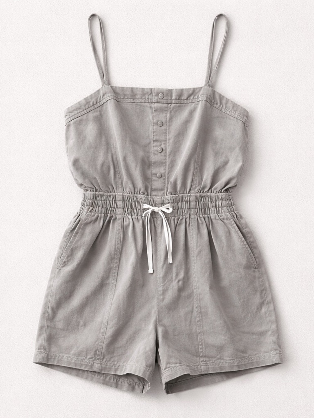 Casual Sleeveless Drawstring Romper in Light Tan Sz Med